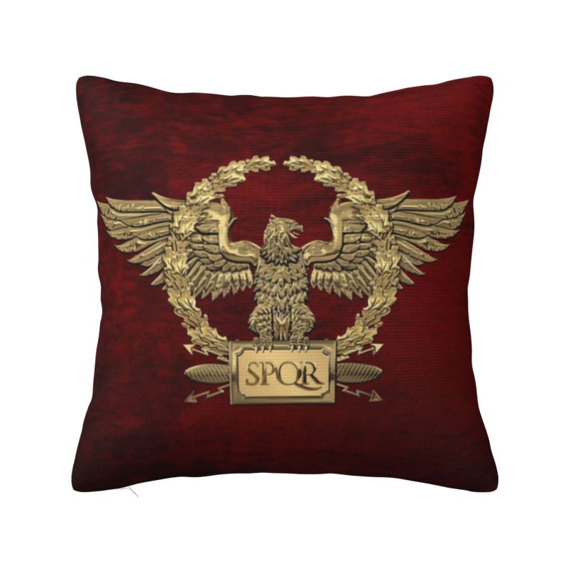 Custom Nordic Gold Roman Imperial Eagle Cushion Cover For Sofa Soft Spqr Medallion Edition Over Black Leather Pillow Case
