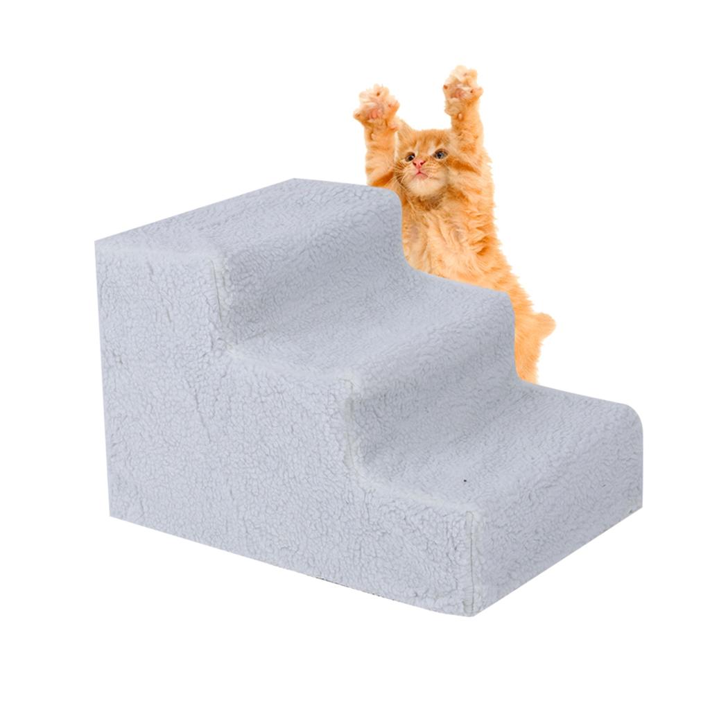3 Steps Pet Dog Cat Stairs Ramp Ladder with Removable Cover for High Bed(Black)
