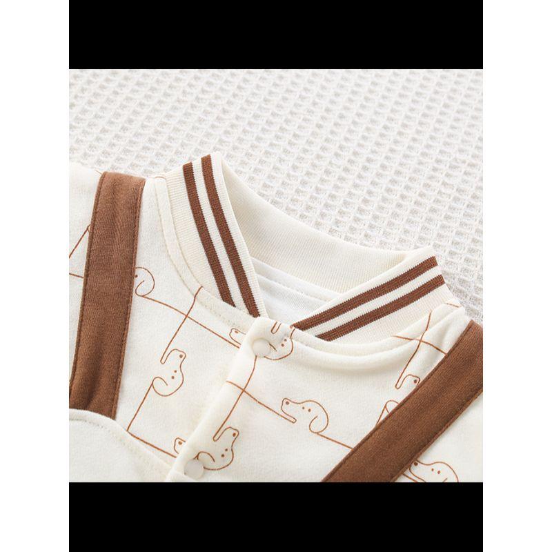 Spring and Autumn Style Dog Adventure Romper with Fake Suspenders, Cute Cartoon Long-Sleeve Unisex Baby Ultra-Adorable Infant One-Piece Crawling Suit