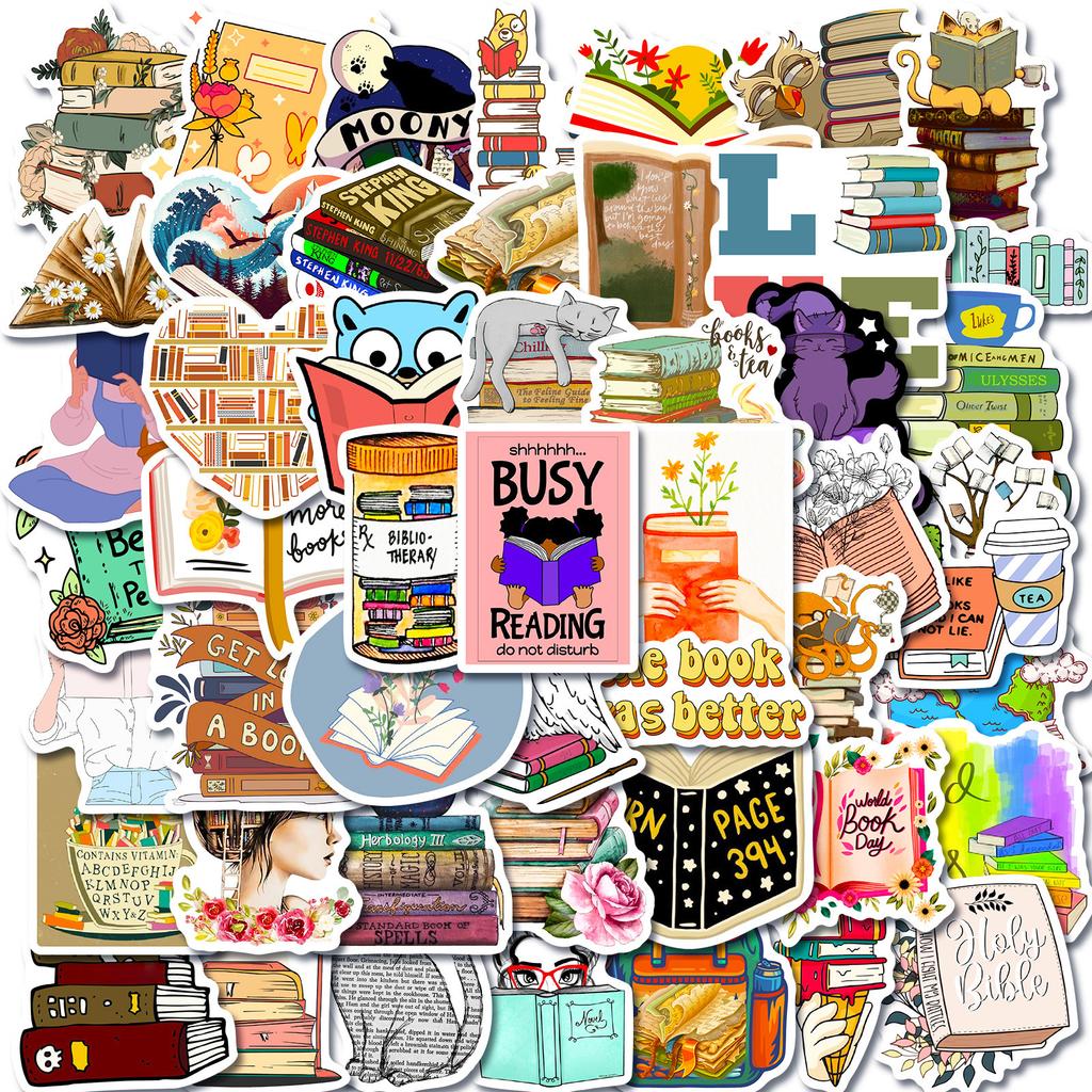 50 Book Stickers, Book Reading Graffiti Stickers, Computer Mobile Phone Tablet Bookmark Hand Account Stickers