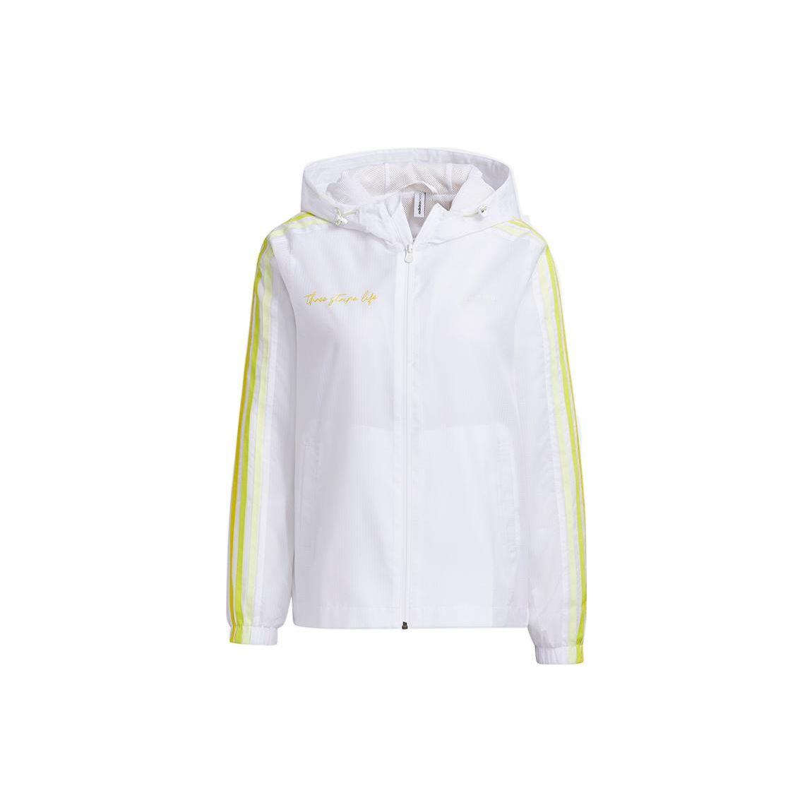 

Adidas Нео Куртка с капюшоном на молнии с принтом полосок и буквенным узором Женские куртки Белый GP5528 S