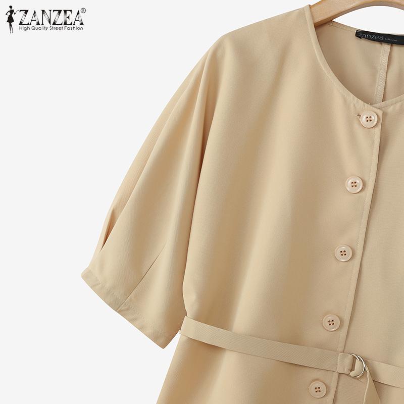 ZANZEA Bluză casual de vară pentru femei, cu gât rotund, mâneci scurte largi