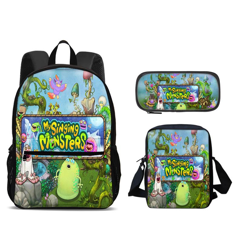 My Singing Monsters Backpack Pen Bag Shoulder Bag 3Pcs Set Large Capacity Kindergarten Elementary School Boys and Girls