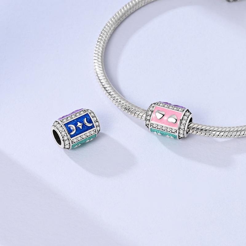 Copper Cz Zircon Charms Bead Pink Color Colorful Drawing Board Pendants Fit Original Pandora Bracelet Diy Jewelry