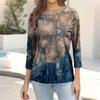 Trendy Vintage 3/4 Sleeve Top For Women,Ladies Casual Three Quarter Sleeve Round Collar Printed T-Shirt Blouse