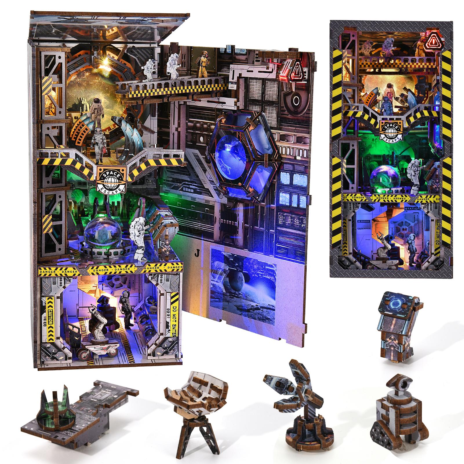 

Book Nook Kit Spaceship Night Light Wooden Creative DIY 3D Puzzle Science Experiment Education Children s Toys Bookshelf