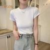 Women Slim Fit T-shirt O-neck Short Sleeve Pullover Tops Solid Color Stretchy Soft Tee Shirt Streetwear