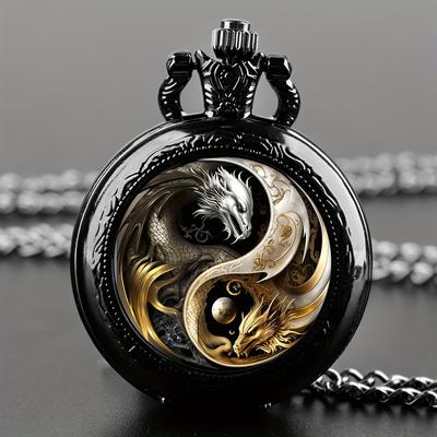 Vintage Dragon Pocket Watch Chain Clock Quartz Movement Watches