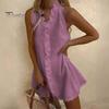 Breathable Summer Dress Ruffle Mini for Women, Sleeveless V Neck Cotton Skirt Linen Short Dress, Boho Beach Vacation Casual A-Line Sundress Bohemian