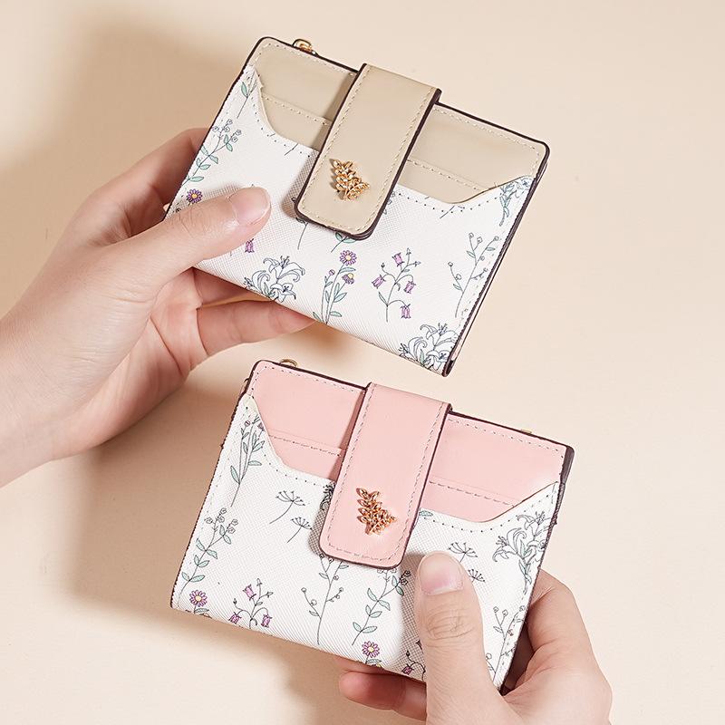 Schmale PU-Leder Kurze Geldbörse INS Multi-Karten Reißverschluss Münzbörse Schnalle Kleine Blumen Kartenetui Geldbörse Reißverschluss Schnalle Für Damen Mädchen