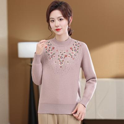Middle-aged Mothers Autumn and Winter Base Shirt New Style Middle-aged and Elderly Women's Sweater Winter Plus Velvet Thick Knitted Top