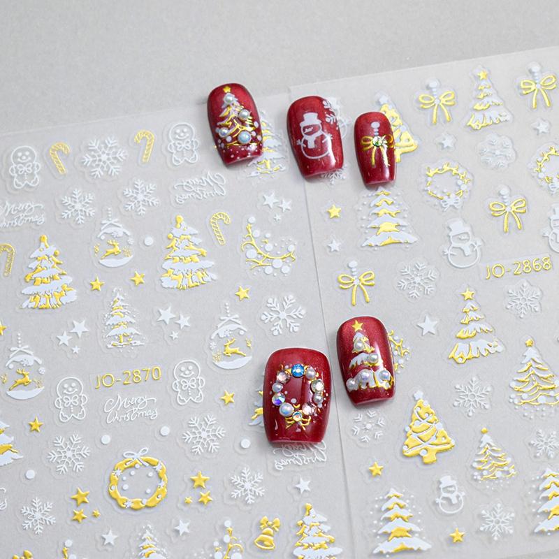 1 Sheet 3D Colorful Snowflake Nail Art Stickers Self-Adhesive Sparkle Christmas Tree Snowflakes Decals Winter Manicure Sliders