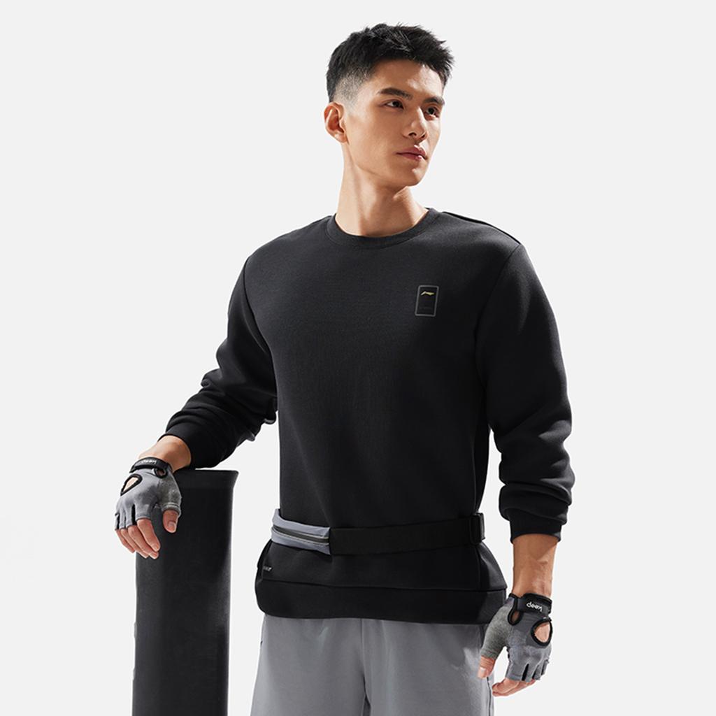 Li Ning Comfortable Casual Crew Neck Pullover Sweatshirt Men Sweatshirt Black AWDU575-1