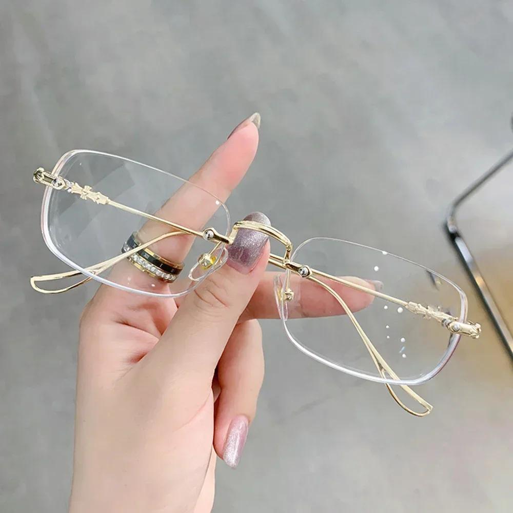 Transparent Square Rimless Eyeglasses Blue Light Blocking Glasses Fashion Frameless for Women Men Silver Computer Glasses