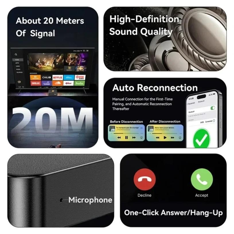 Bluetooth 6.0 Audio Receiver 3.5mm AUX RCA USB Stereo Music Wireless Adapter With Mic Support 2 phones For Car Kit Speaker Amp