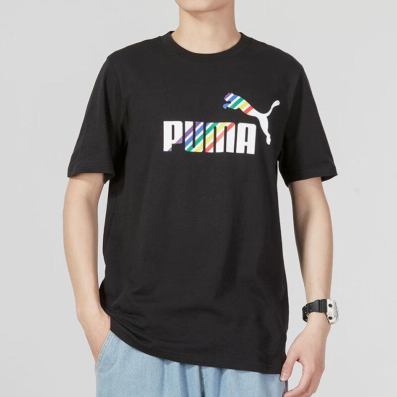 Puma Pánské tričko s krátkým rukávem a kulatým výstřihem s potiskem loga značky Rainbow Černé 676671-01