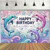 2D Plane, Colorful Dolphin Birthday Party Backdrop, Outdoor Party Decoration for Celebration, Polyester Fiber
