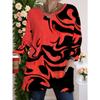 Women's Plus-size Red Flame Print Loose-fit Long Sleeve Top with Pockets, Fashionable and Versatile Women's Sweatshirt, Casual Design
