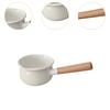 Small Enamel Milk Pot Porridge Cooking Pot with Wooden Handle Butter Warmer for Cooking Stove Top Home Camping RV Travel