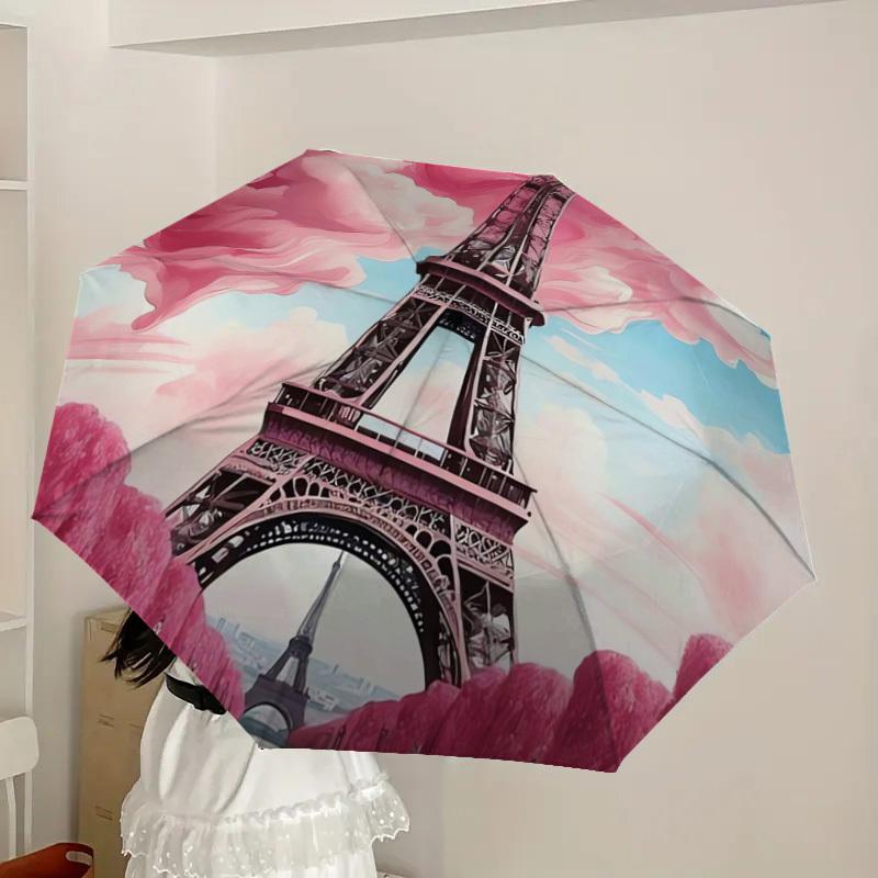 1pc Eiffel Tower Pink Clouds Paris Romance Umbrella with Plastic Handle,Suitable for All Seasons Home Travel Outdoor UmbrellaDD369