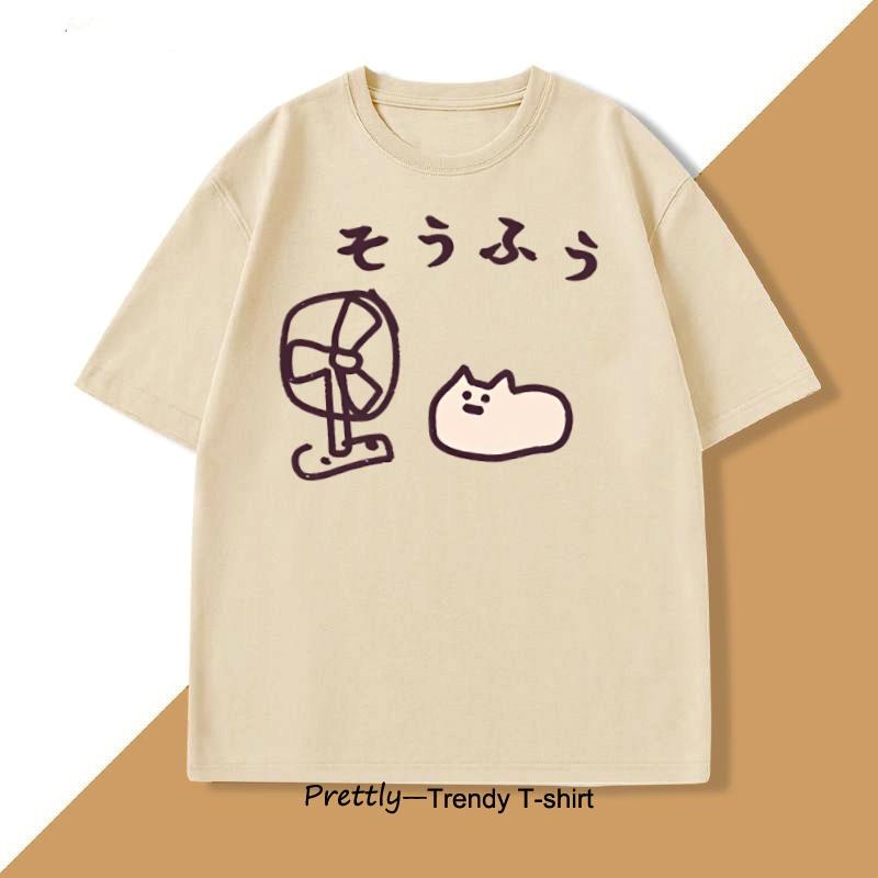 Cool Japanese Style Fan Cat T-shirt Men Women Funny Cotton Short Sleeve Tshirt Graphic T Shirts Summer Streetwear Pritned Tees