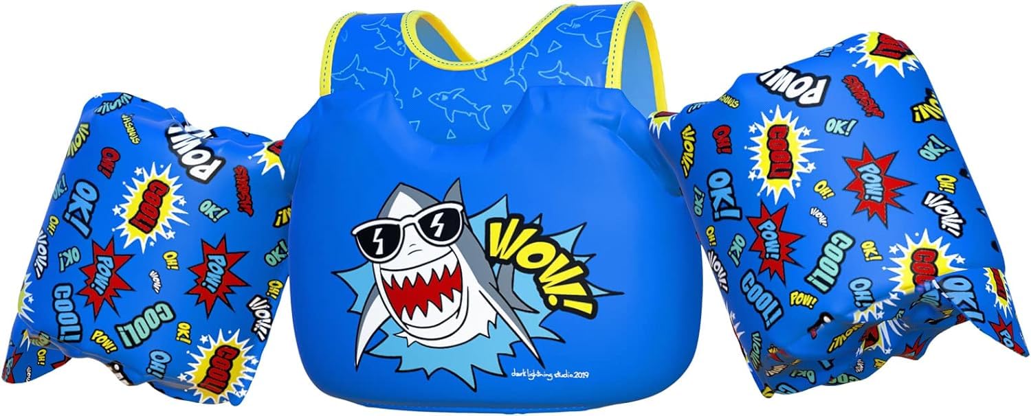 

[US Coast Guard Approved] Dark Lightning Arm Rings for Kids (15-25kg), Kids Swim Vest, Buoyancy Aid, Swimming Practice, Easy Movement, Pool, Beach,