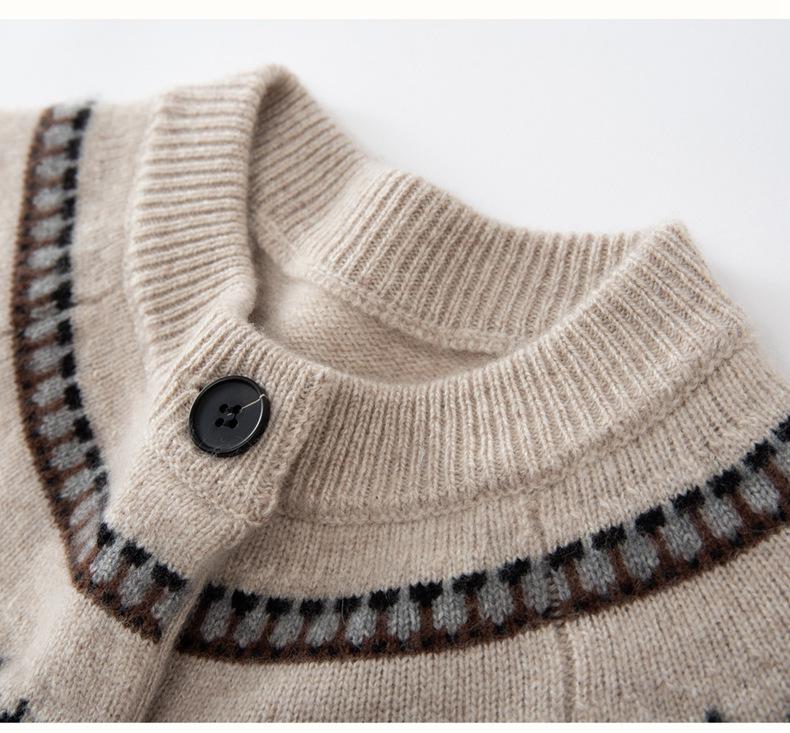 2025 Fall/Winter Striped Retro Women's Cashmere Sweater - Loose Round Neck Thick Cardigan with Long Sleeves