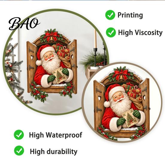Removable PVC Decals 3D Santa Claus Christmas Wall Sticker, Vintage Through Wooden Window Decal, Decorative Film Peel And Stick Mural Art for Holiday