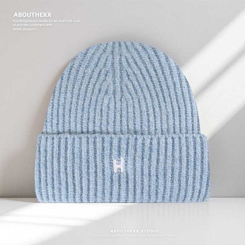

Japanese Simple H Letter Hat Women s Street Trendy Knitted Hat Autumn and Winter Warm and Versatile Woolen Hat Men s Cold Hat Trend M（56-58cm）