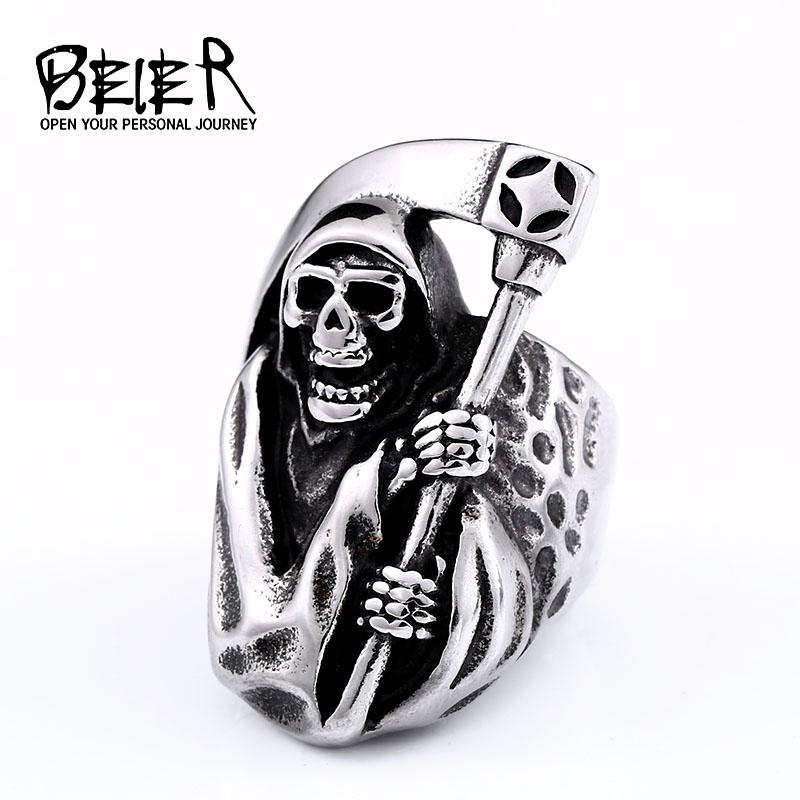 Beier 2022 Neue Designs 316L Edelstahl Klassisch Helles Totenkopf Sensenmann Herrenring Punk Party Hochwertiger Schmuck LLBR8-143R
