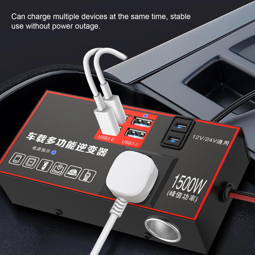 Car Power Inverter 220V Car Power Converter For Plug Outlet 1500W Multiple Ports Automobile Adapter USB Charging For Workstation