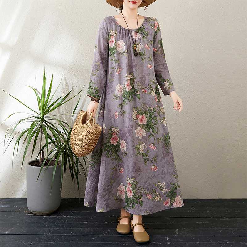 

2025 Платье минималистичное с круглым вырезом и длинным рукавом, очень длинное, в курортном стиле L