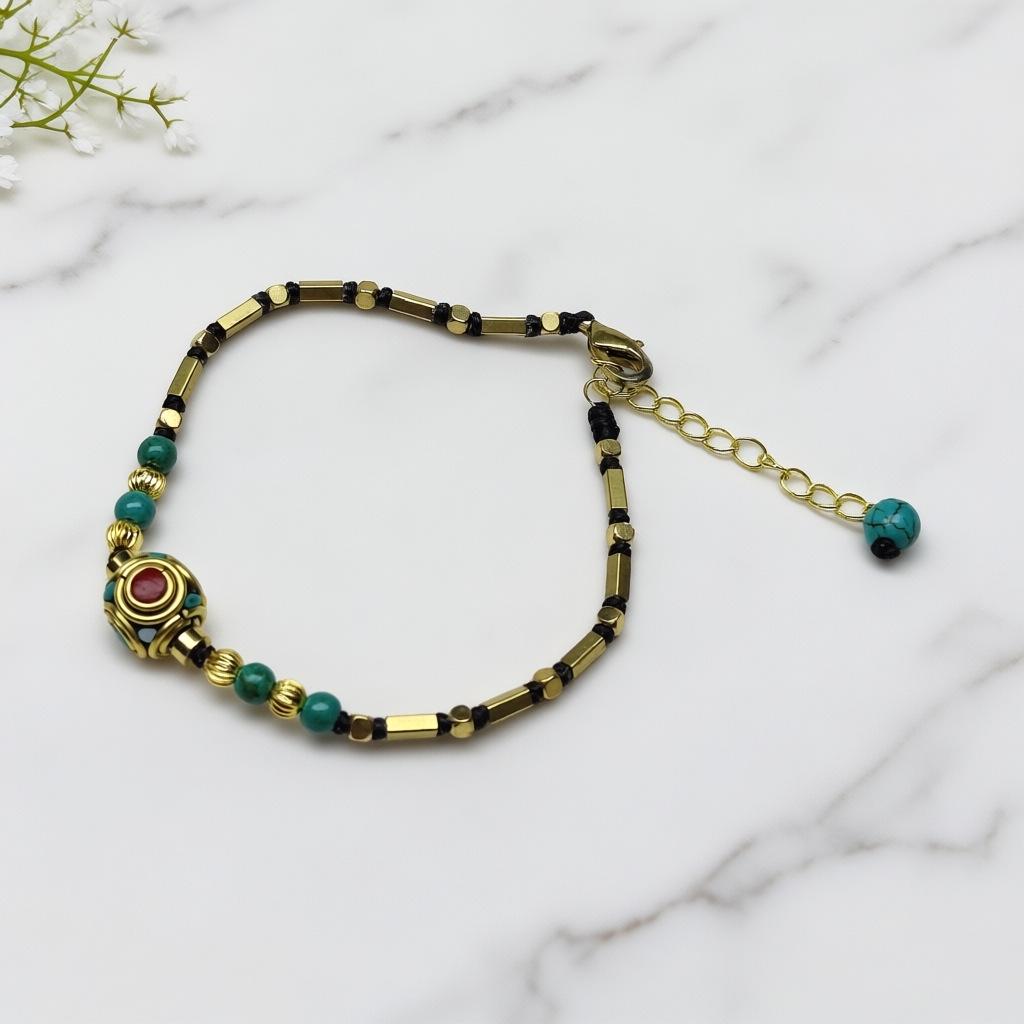 Tibetan Multi-Treasure Adjustable Copper Beads Bracelet - Retro Ethnic Hand-Woven Jewelry