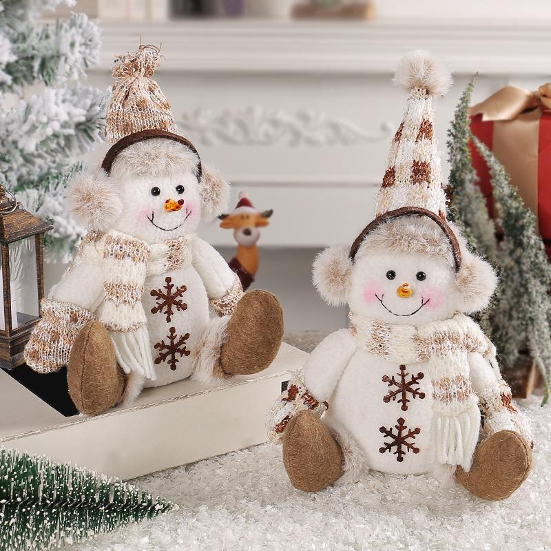 Christmas Short-legged Snowman Doll Ornaments New Warm Brown Knitted Doll Living Room Sofa Home Decor