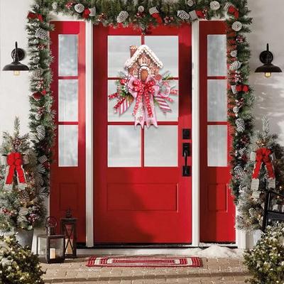 Gingerbread Christmas Wreath 50cm/20-inch Artificial Wreath Door Sign Christmas Seasonal Decoration for Courtyard Tree Porch