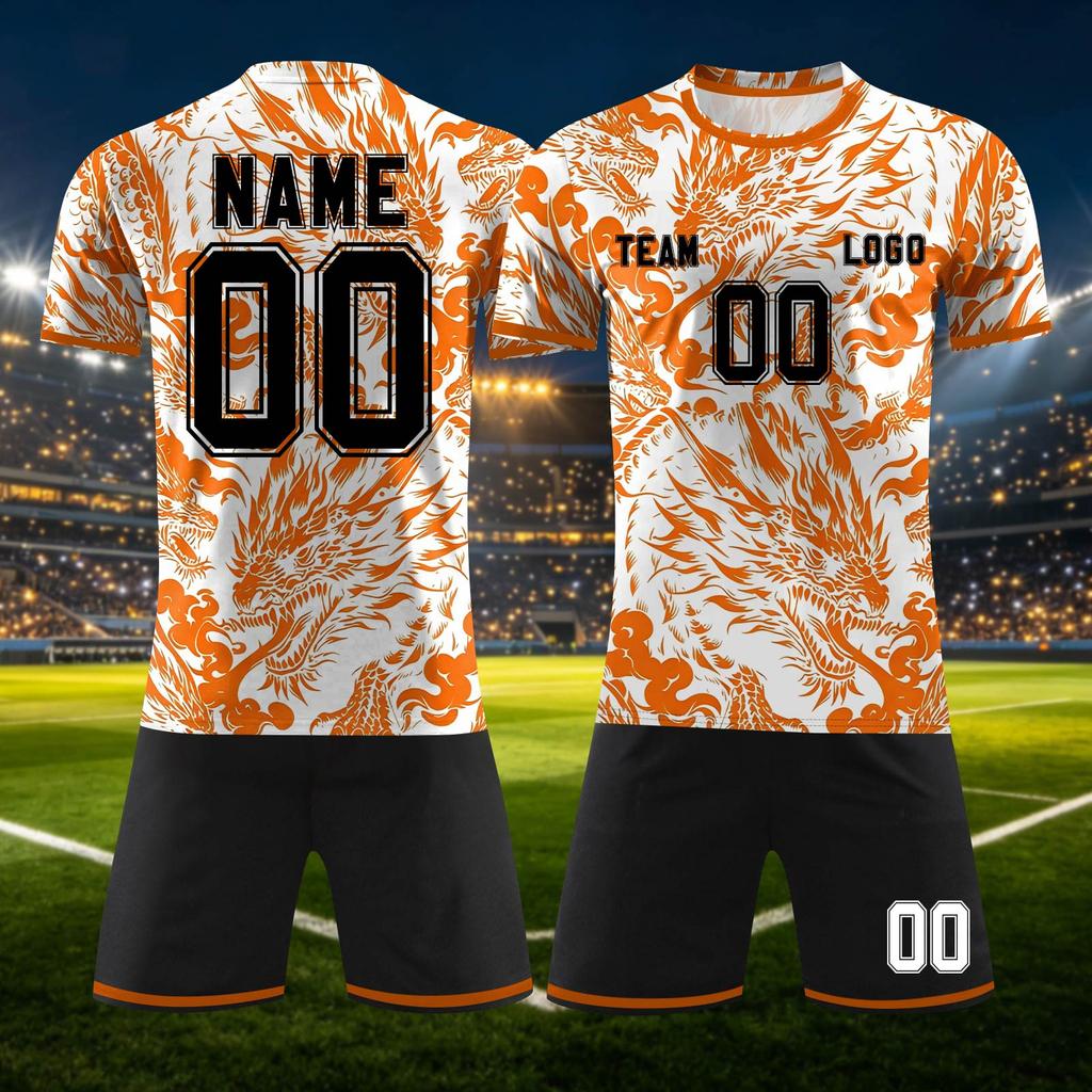 Anpassbares zweiteiliges Sporttrikot-Set mit kurzärmeligem Oberteil und Shorts, atmungsaktives Stoffmuster, Teamuniform