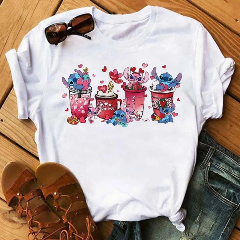 

Princess Stitch Mickey Mouse Print Trendy Casual Unisex s Dessert Design Graphic T-shirt Round Street Style T-shirt S