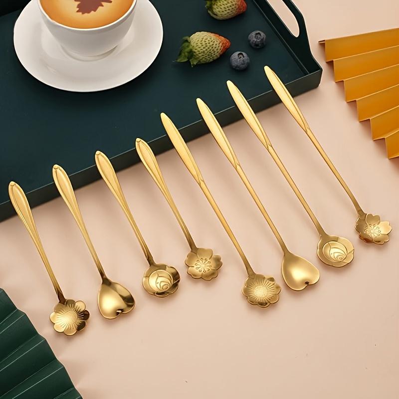 4/8pcs Stainless Steel Cherry Blossom Spoon Coffee Spoon Dessert Spoon