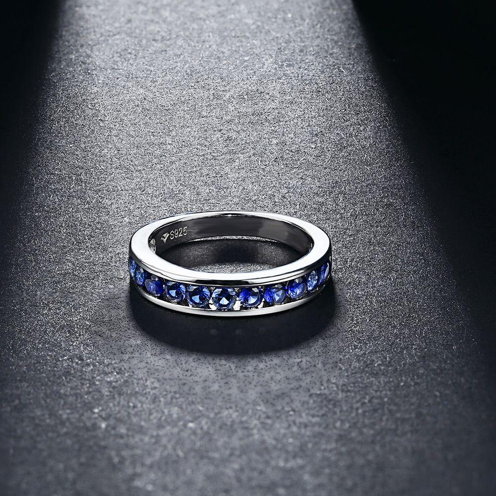 Korean Style Full Diamond Couple Ring with Ruby & Blue Sapphire In 925 Sterling Silver