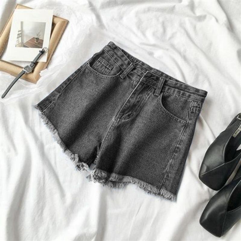 

Брюки Классические и минималистичные модные универсальные женские свободные широкие брюки Тонкие джинсовые шорты с высокой талией и необработанным краем, летние, с открытой подкладкой, индивидуальность 2XL серый