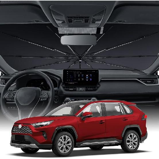 Zanch 2025 Upgraded Car Windshield Sun Shade [Cool Down By 75℉ ] With Heat Ulation Coating, Foldable Sunshade Umbrella With Flexible Handle & Ribs,