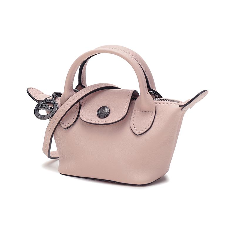 Longchamp Le Pliage Cuir 9 Logo Snap Closure Lambskin Dumpling Bag Mini Women Handbags Light-Pink 10099757P53