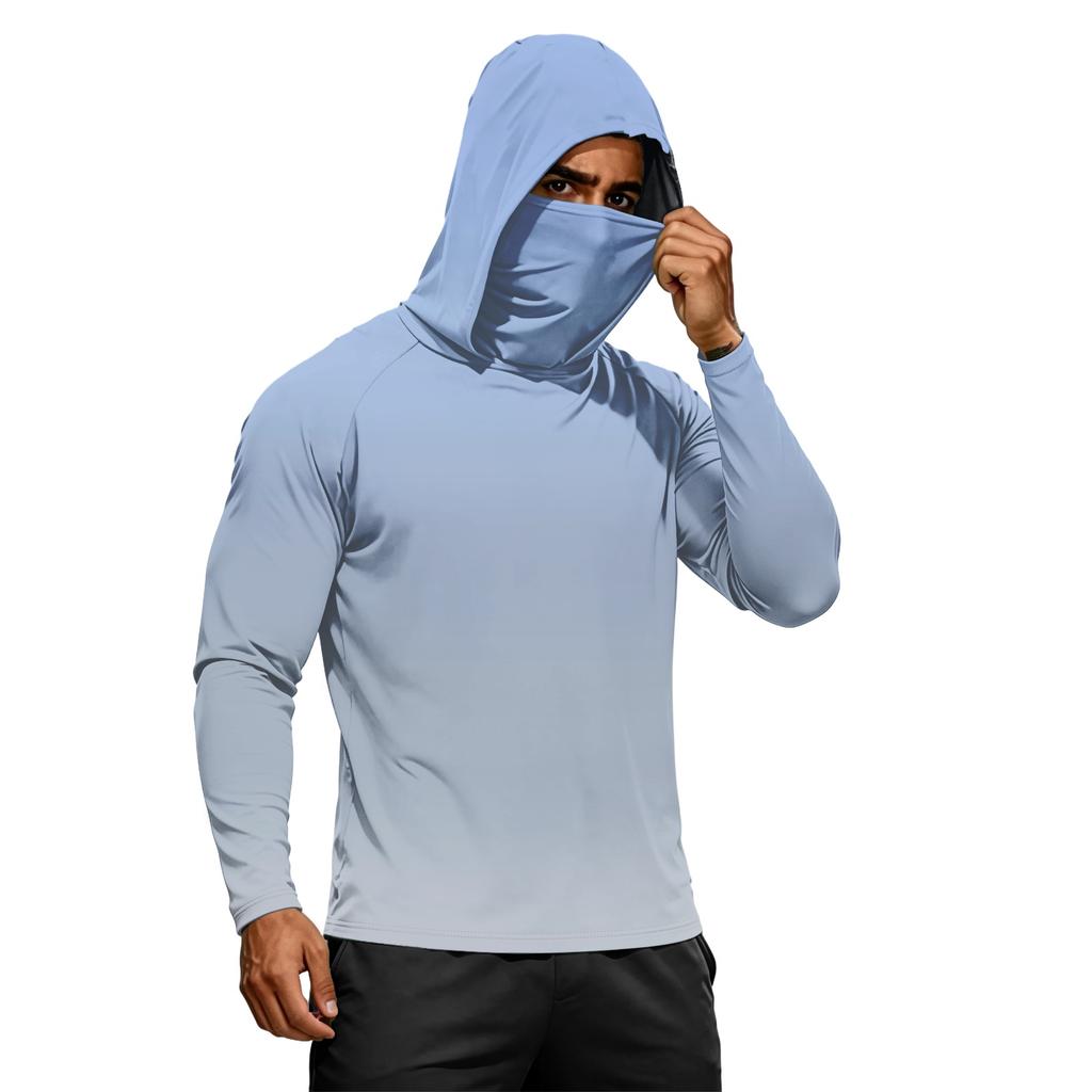 Herren Sommer Langarm Hoodie UPF50+ Sonnenschutz Schnelltrocknend Fitness Sportshirt Leicht Atmungsaktiv Outdoor Activewear