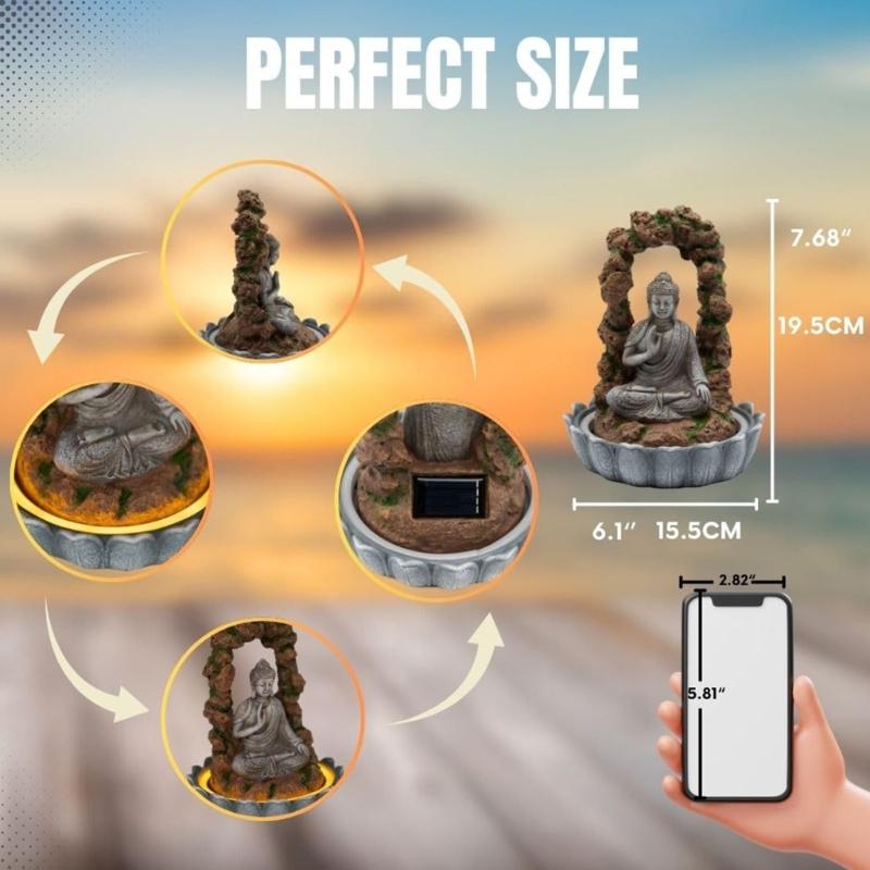 Handcrafted Resin Solar Buddhist Sculpture Statue Weather Resistant Yard Ornament Suitable For Patios Landscape Design