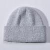 Striped hat men's and women's double-layer folded edge solid color rabbit plush wool hat casual versatile knitted hat to keep warm autumn and winter