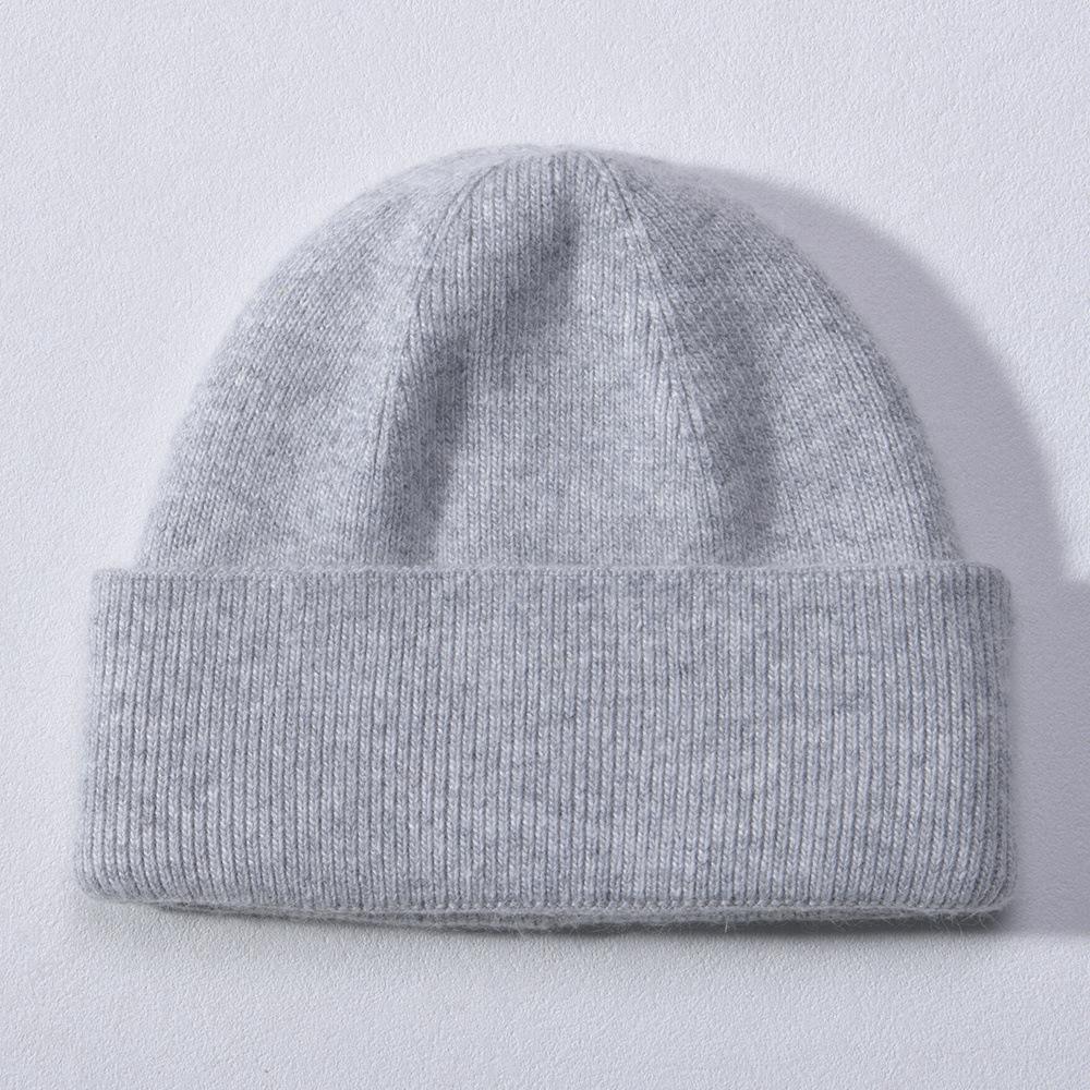 Striped hat men's and women's double-layer folded edge solid color rabbit plush wool hat casual versatile knitted hat to keep warm autumn and winter