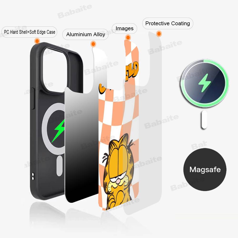 Classic Vintage Anime G-garfields Cat Phone Case Magnetic Case For IPhone 16 14 13 15 Pro For Magsafe Wireless Charge Cover