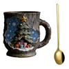 Taza Navideña Festiva Textura Corteza de Árbol 3D Temática Papá Noel Reno Taza de Café Resina Decoración Navideña Regalos Novedosos