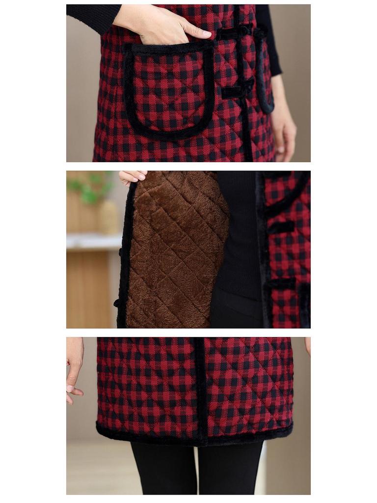 Ethnic-Style Autumn/Winter Velvet Mid-Length Tang Suit Vest for Middle-Aged and Elderly Women