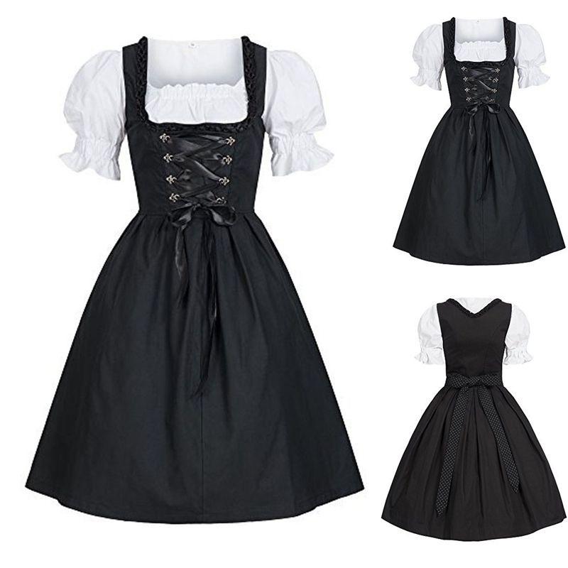 Elegant Black Oktoberfest Costume Featuring Unique Puff Sleeve Design For Womens Fashion